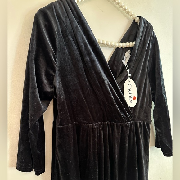 NWT| Velvet Long Sleeve cinched Waist Dress - Picture 2 of 5